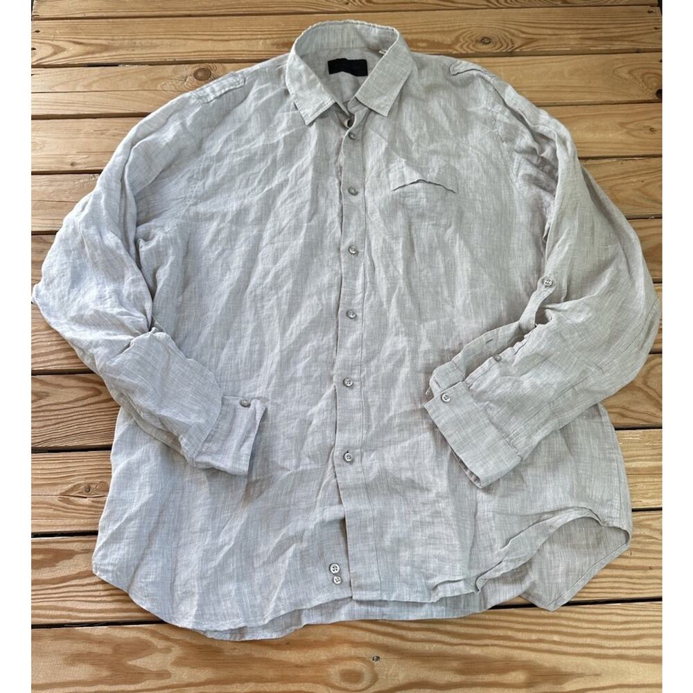 Robert Comstock Men’s Button Up Linen Shirt Size XL Beige T4
